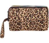 Yellow leopard makeup bag Women's long three-layer mobile wallet Travel Clutch Bag Coin purse Women's small bag 1 pack