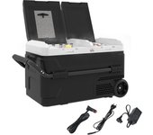 HOMCOM Nevera Compresor Portátil 40L con Doble Zona Refrigerador de Coche -20℃-20℃ 12 / 24V DC y 100-240V AC Nevera Eléctrica con Luz LED y Asa Telescópica para Caravanas Viajes 80x47,5x46,6 cm Negro