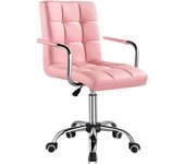 Silla de Oficina con Ruedas Giratorias Silla de Ordenador Ajustable en Altura con Asiento Acolchado Giratorio Silla de Escritorio de Polipiel Carga MAX 120Kg con Respaldo Rosa