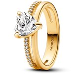 Pandora Anillo con un recubrimiento en oro de 14k Corazón Doble Banda 163100C01 , para Mujer