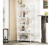 Librería de 5 Niveles, Estantería Industrial para Libros de Piso, Estante de Madera y estanterías con Marco de Acero Estable con 4 Ganchos