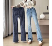 2024 Winter New Women Warm Fleece Flare Jeans Casual Lady Bootcut High Waist Stretch Denim Pants Plus Size y2k Thick Fur Trouser
