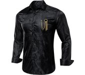 Spring Autumn Men's Silk Shirts Long Sleeve Paisley Lapel Brooch Shirt Male Wedding Business Green Pink Blue Purple White Hi-Tie