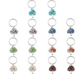 14Pcs 7 Styles Tree of Life Keychain Chip Gemstone Keychain Crystal Stone Handmade DIY Keychain Pendant