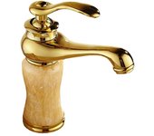 Grifo para lavabo de baño, mezclador monomando de cerámica de latón vintage dorado con mangueras de agua (bajo, dorado)