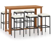 vidaXL Conjunto de bar para jardín 7 piezas con cojines negro