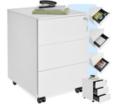 Tectake - Cajonera con ruedas Magna con 3 cajones y cerradura  Robusta cajonera rodante de acero con recubrimiento en polvo  Tres cajones del mismo tamaño para documentos en formato DIN A4  Práctico compartimento extraíble para utensilios de oficina