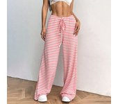 Women's Fashion Casual Striped Elastic Waistband Drawstring Straight Leg Pants Classic Soft Daily Versatile Comfy Trousers