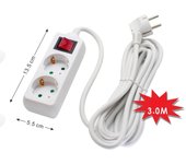 Regleta enchufe con interruptor KD, color blanco, alargador de enchufes, base multiples de 3, 4, 5, 6 tomas, enchufes tipo Schucko con interruptor, 16a/250v 3680w, cable 3g 1.5mm2, lontitud 1,5m, 3m o 5m, uso casa, oficia, local, etc,.