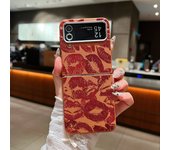 Red Lips Print Folding Phone Case For Samsung Galaxy Z Flip 6 5 4 3 Leather Texture TPU Cover For Samsung Z Flip6 Flip5 Flip4 5G
