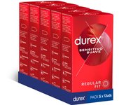 Durex - Condones Sensitivo Suave, Pack de 60 Preservativos para Sexo Seguro. Perímetro Regular, Grosor Fino. 5 Cajitas