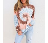 Women Long-sleeved Tie Dye Print Crops Tops INS New Fashion Casual Loose Cotton T-shirts Ladies Tees O-neck Pullover Sweatshirt