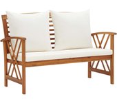 vidaXL Banco de jardín con cojines 119 cm madera maciza de acacia en color Marrón y blanco/Marrón/Marrón y gris | acolchados duraderos para sofás de jardín terraza exterior
