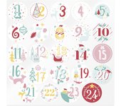 Pegatinas Calendario de Adviento | Blíster de 24 Redondas 3,5 cm con Números 1|24 y Diseños Navideños | Resistente y Adhesivas Formato Universal