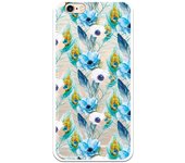Funda compatible con iPhone 6 - 6S - Patron flores y plumas azules