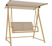 Outsunny Columpio de Jardín Exterior de 2 Plazas Balancín de Jardín Exterior con Toldo Ajustable 90° Protección UV 30+ y Estructura Triangular de Metal Carga 220 kg 160x112x162 cm Caqui