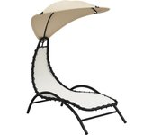 vidaXL Tumbona con toldo acero y tela 167x80x195 cm Crema, Negro, Gris oscuro Sillas de Exterior Ideal para jardín, playa, piscina, terraza Tumbona Piscina Tumbonas Playa Tumbonas Jardín Exterior