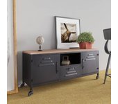 vidaXL Mueble TV hierro y madera maciza de abeto negro 110x30x43 cm