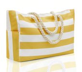 Striped Canvas Beach Bag, Large Capacity Shopping Bag, Fashion Travel Tote Bag, Ideal for Beach, Travel and Camping