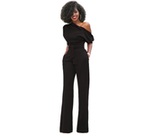 Hot selling European and American classic solid color slanted collar button jumpsuit wide leg pants