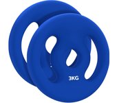 SPORTNOW Juego de 2 discos de pesas, 2 x 3 kg, discos para mancuernas, para barras de Ø 2,5 cm, con asas de fácil agarre, para casa, gimnasio, halterofilia, metal, azul