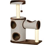 PawHut Árbol Rascador para Gatos Mediano Altura 104 cm Torre Escalador de Gato con Barril Rascador Cama Superior Túnel Postes de Sisal y Bola Colgante 75x39x104 cm Marrón