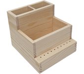 Soporte de madera para máquina y brocas de manicura, contenedor premium, beige, 11,5 x 11 x 10 cm