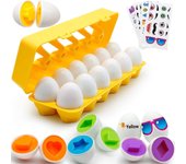 12Pcs Juego de huevos Plástica, Juguetes Niños 2 años, Puzzle Juegos de huevos colores Clasificación Juegos, Educativos Geométricos para Niños y Niños 1 2 3 años