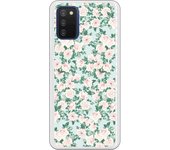 Funda compatible con Samsung Galaxy A03s - Patron flores con fondo verde