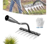 Rastrillo de Hierro 2.0 - Rastrillo de Hierro para Jardinería y Deshierbe - Rastrillo de Paja para Césped con Púas Metálicas, Rastrillo Multifuncional de Acero al Carbono de 5/6/7/8 Dientes, para Patio, Granja y Jardín (5 Dientes)
