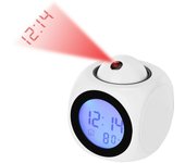 Reloj de proyección digital Reloj despertador LED silencioso 12/24 h Reloj despertador de proyección en el techo Control de voz Hora Temperatura Pantalla Posponer alarma Reloj despertador digital (blanco)