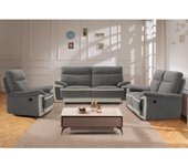 Vente-unique - Sofá de 3 plazas relax eléctrico de terciopelo METTI - Gris y bandas crudo