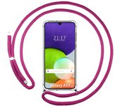 Funda Colgante Transparente para Samsung Galaxy A22 4G / M22 con Cordon Rosa Fucsia