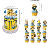 New Minions Themed Children'S Birthday Party Decor One-Time Flag-Raising Balloon Background Set Cute Anime Cake Decor Toy Gifts