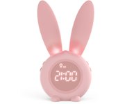 Reloj despertador digital para niños y niñas, reloj despertador con forma de conejo, luz LED para despertar a las niñas, reloj de mesita de noche (rosa)