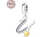 S925 Sterling Silver Heart Shape Letter Pendant Series Charms Fit Original Pandora Bracelet For Women Birthday Fine Jewelry Gift