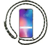 Tumundosmartphone Funda Colgante Transparente para Xiaomi Mi 9 SE con Cordon Verde / Dorado