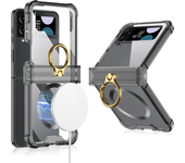 Electroplated Transparent Ring Holder For Samsung Galaxy Z Flip 5 4 3 Magsafe Wireless Charging Case Magnetic Fold Hingle Cover