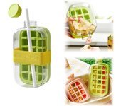 Cubiteras para congelador, 2 en 1, con tapa y recipiente, bandeja vertical con tapa para congelador, fácil de liberar (verde, 800 ml + 18 rejillas)