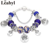 Classic Royal Blue Crystal Star Moon Beads Bracelet Dark Blue Enamel Murano Pendant Charm Bracelet & Bangle Mix Style Jewelry
