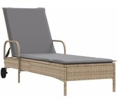 vidaXL Tumbona con ruedas y cojín ratán sintético Negro, Marrón, Gris Sillas de Exterior Ideal para jardín, playa, piscina, terraza Tumbona Piscina Tumbonas Playa Tumbonas Jardín Exterior