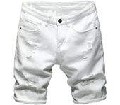 2024 New White Denim Shorts Men Ripped Knee Length Fashion Jeans Casual Hole Slim Male Short Pants Streetwear