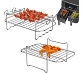 2Pcs Air Fryer Rack with 4 Barbecue Sticks for Double Basket Air Fryers 304 Stainless Steel Grilling Rack Air Fryer Accessories