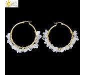 CSJA Luxury Natural Stone Hoop Earrings for Women Gold Color Wire Wrap Chip Bead Pink Crystal Earrings Fashion Jewelry 2022 H015