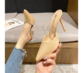 Zapatillas de estilo Retro para mujer, calzado sencillo con punta fina, tacón alto, bolsillo poco profundo, ahuecado, una línea,