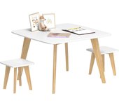 AIYAPLAY Mesa para niños con 2 sillas, juego de 3 piezas de mesa y sillas para niños, mesa de actividades y juegos con sillas para sala de juegos, dormitorio y guardería, niños y niñas de 3 a 8 años, color blanco