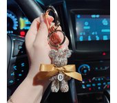 Fashion Full Diamond Medium Violent Bear Car Keychain Creative Letter Big Round Chain Keychain Bag Pendant Doll Girl