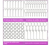 90PCS Acrylic Transparent Keychain Blanks Rectangle Song Key Chain Transparent Keychain Rings DIY Projects and Crafts