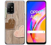 Tumundosmartphone Funda Gel Tpu para Oppo A94 5G diseño Corazones Madera Dibujos