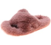 Fashion One Word Thick Fur Slippers Double Fur Slippers Casual Home Cotton Shoes for Women Flat Plush Cross Straps Slippers2025
